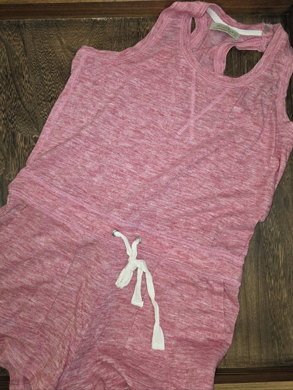 Heathered Pink Sleeveless Romper with Drawstring